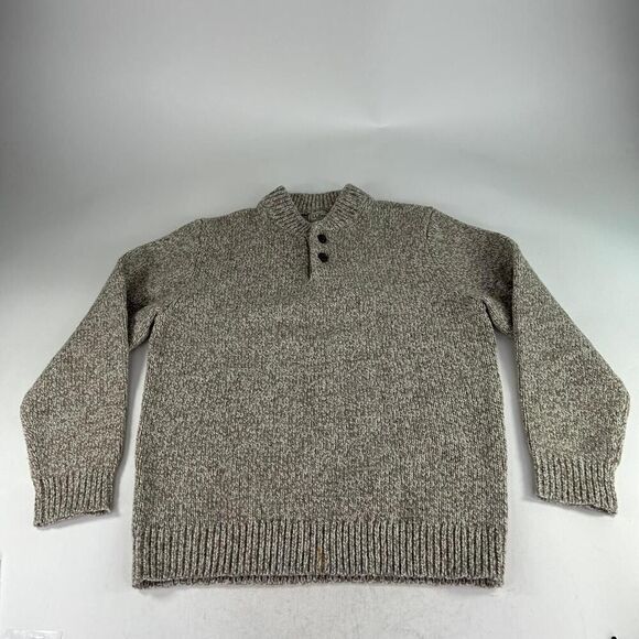 L.L. Bean Mens Lambs Wool Pullover Sweater Siz M Tall 1/4 Button Mock Neck Brown - Picture 3 of 15